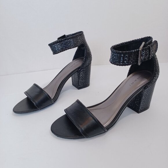 Tahari Heels Adam Open Toe Ankle Strap Black Reptile Block Heel Womens 7 - Picture 7 of 15